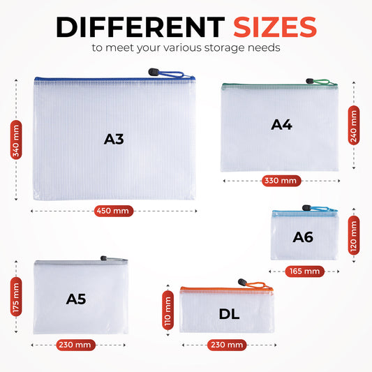 Pack of 12 A5 Yellow PVC Mesh Zip Bags