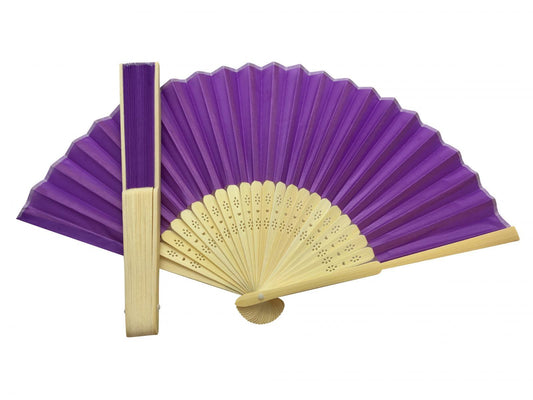 Violet Fabric Foldable Hand Held Bamboo Wooden Fan