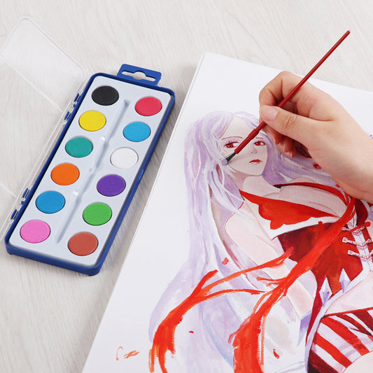 Pack of 12 Solid Watercolour Paint Set with Brush