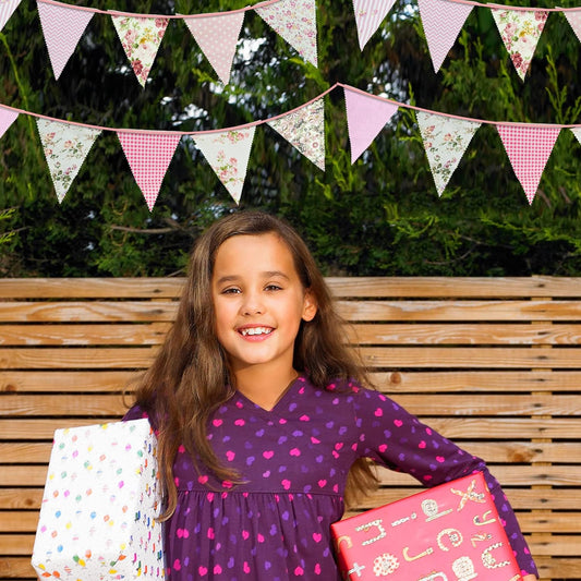 JA005 Pink Vintage Print Bunting 10m with 20 Pennants