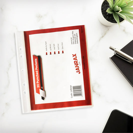 Pack of 20 A5 Glass Clear Punched Pockets by Janrax