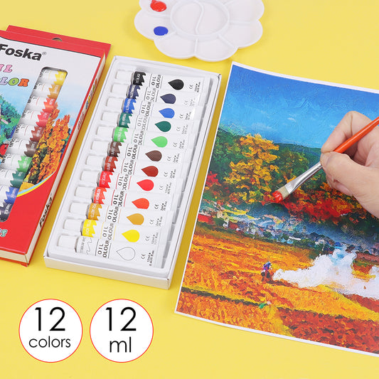 Pack of 12 12ml Professional Quality Oil Colour Paint