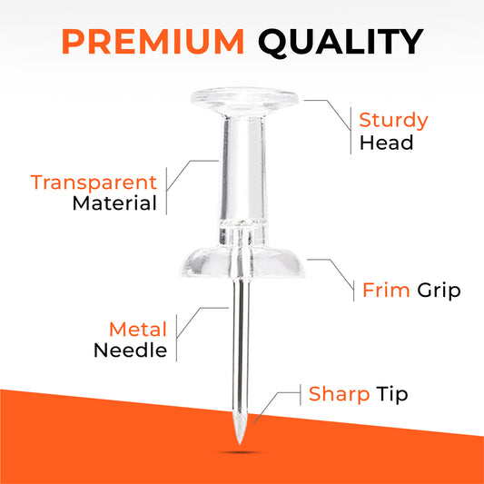 Pack of 100 Janrax Clear Transparent Push Pins