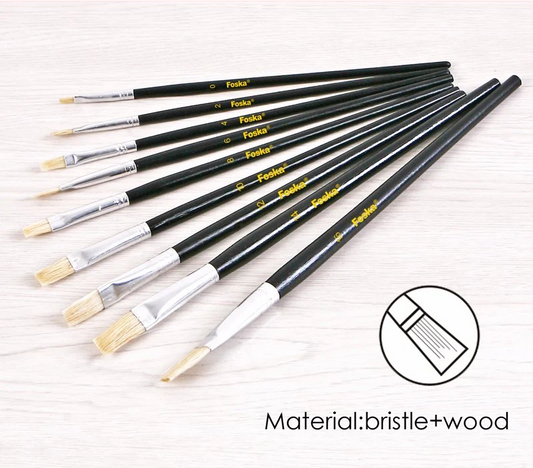 Pack of 9 Assorted Size Wooden Handle Bristle Hair Artist Paint Brush Set