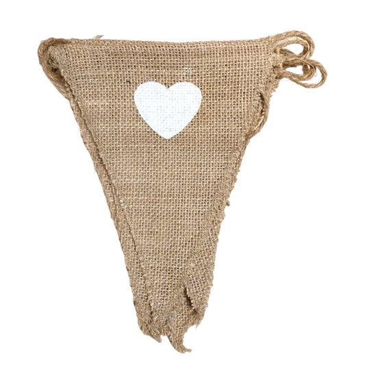 Hessian White Hearts Bunting 3m with 14 Pennants