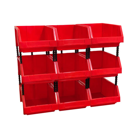 Stackable Red Storage Pick Bin with Riser Stands 400x245x154mm