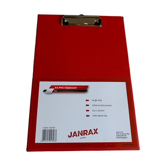 Janrax A4 Red PVC Single Clipboard