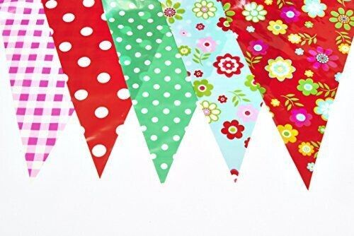 C1002 Red and Green Shabby Chic Vintage Print Bunting 10m with 20 Pennants