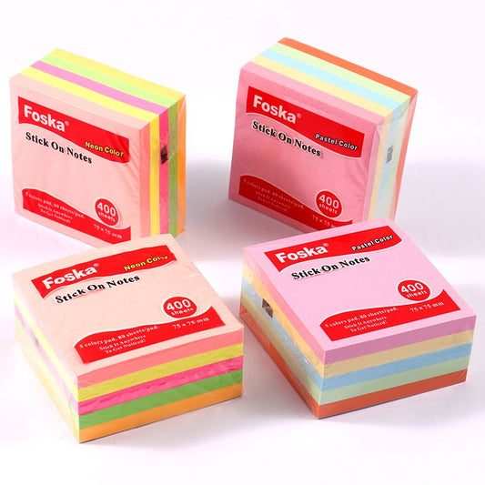 400 Sheets Pastel Colour Sticky Notes Memo Block 75x75mm