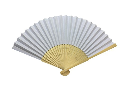 White Paper Foldable Hand Held Bamboo Wooden Fan