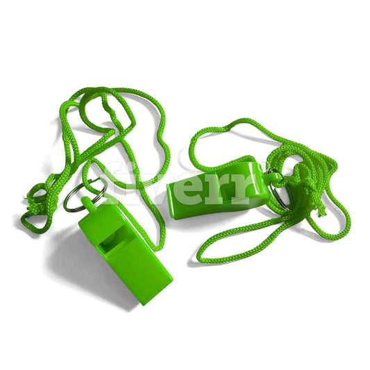 Pack of 15 Green Plastic Whistles with Lanyard Neck Cord