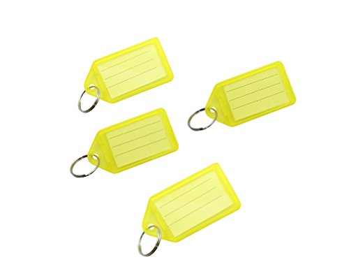 Pack of 50 Large Yellow Identity Tag Key Rings - Sliding Fob Keyrings Coloured