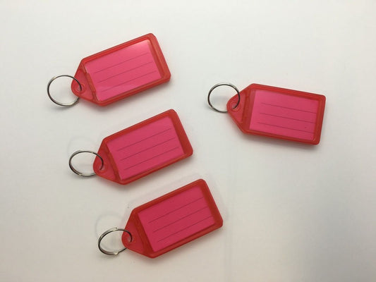 Pack of 50 Large Red Identity Tag Key Rings - Sliding Fob Keyrings Coloured