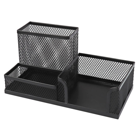 Black Mesh Desk Combination Stationery Holder - Metal Multi Desk Tidy