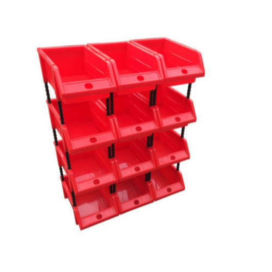 Small Stackable Red Storage Picking Bin with 4 Riser Stands and Label -