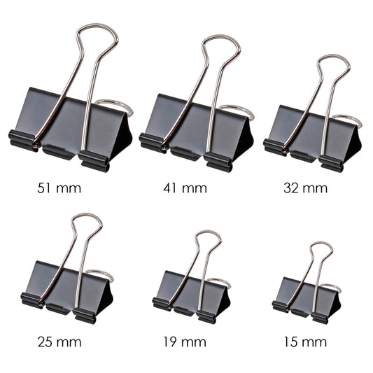 Pack of 12 Black 19mm Foldback Binder Clips