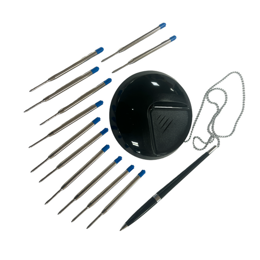 Black Reception Desk Pen with 12 Blue Medium Point Ballpoint Pen Refills