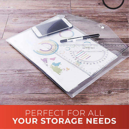 Pack of 20 A3 Assorted Colour Plastic Document Wallets Stud Button Closure Folders