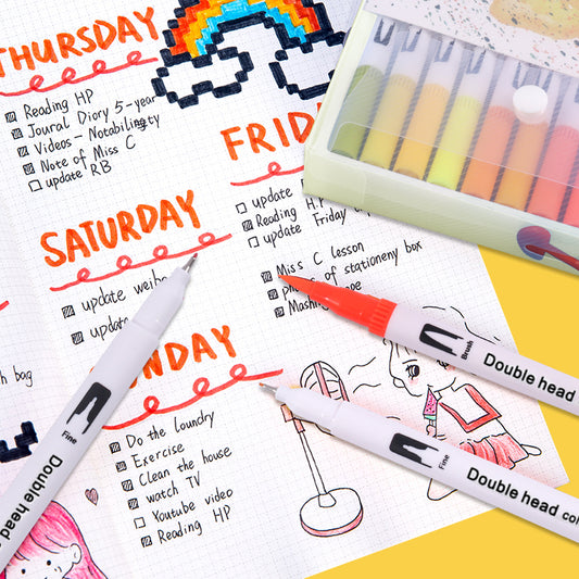 Pack of 100 Assorted Colour Dual Tip Brush Pens