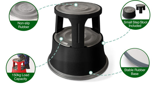 Janrax Grey Metal Premium Rolling Kick Step Stool