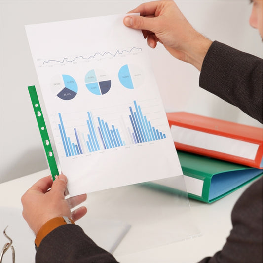 Pack of 100 A4 Premium Glass Clear Punched Pockets (90 Micron) - 708099