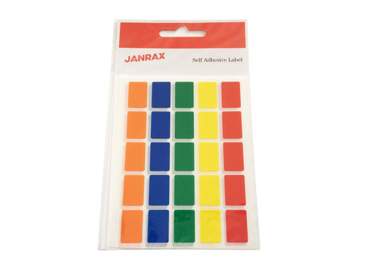 Pack of 125 Assorted Colour 12x18mm Rectangular Labels - Adhesive Stickers