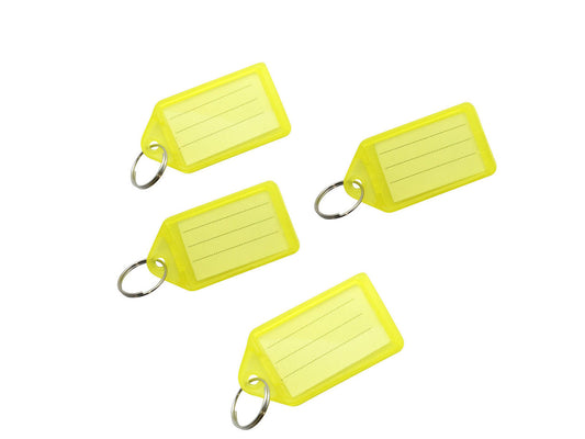 Pack of 50 Large Yellow Identity Tag Key Rings - Sliding Fob Keyrings Coloured