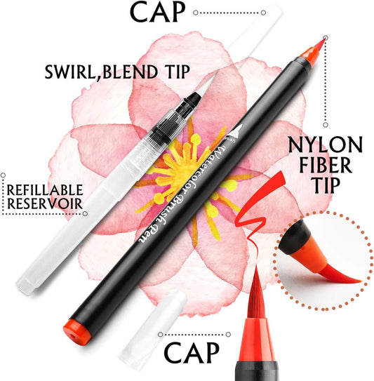 Pack of 20 Washable Water Colour Brush Tip Pens