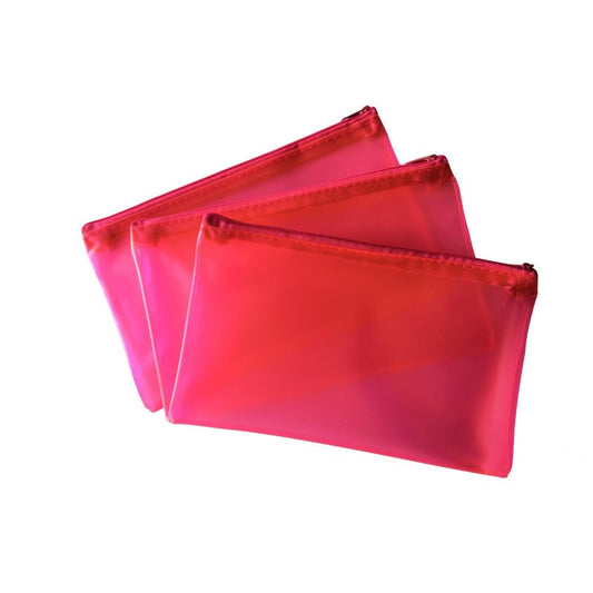 8x5" Frosted Pink Pencil Case - See Through Exam Clear Translucent