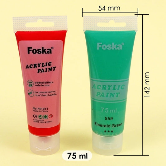 Pack of 6 75ml Professional Quality Acrylic Colour