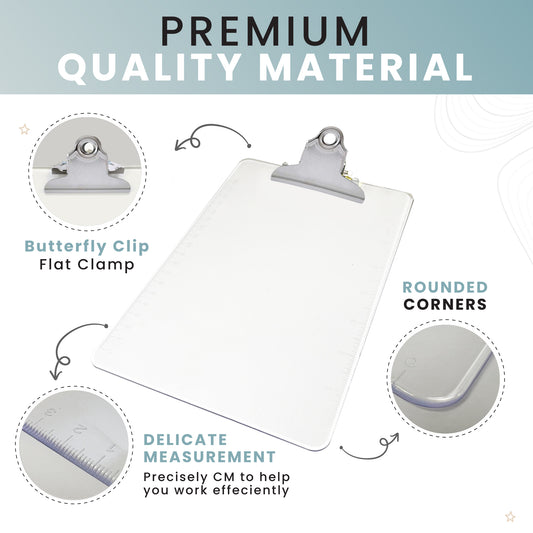 Clear A5 Clipboard with Butterfly Clip with Ruled Side