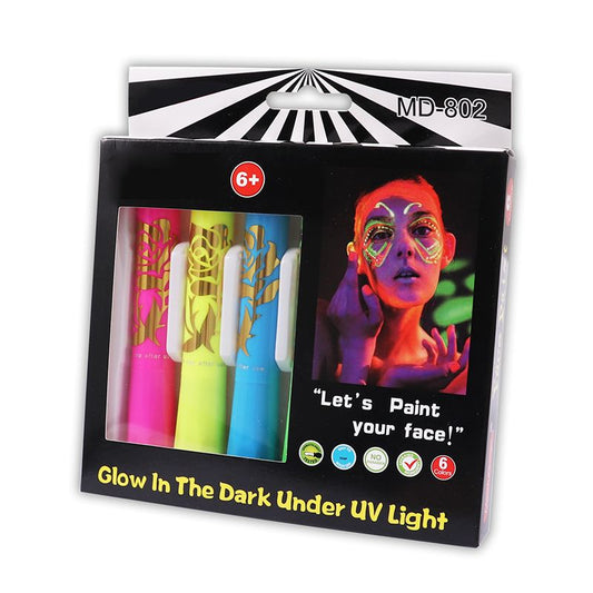 Pack of 6 Assorted Glow in Dark Colours Face Paints