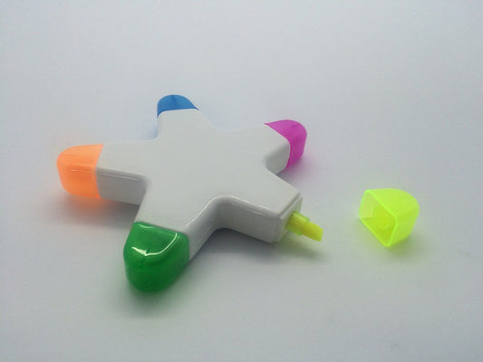 5 in 1 Highlighter Pen - Starfish Design - Yellow, Blue, Green, Orange, Pink