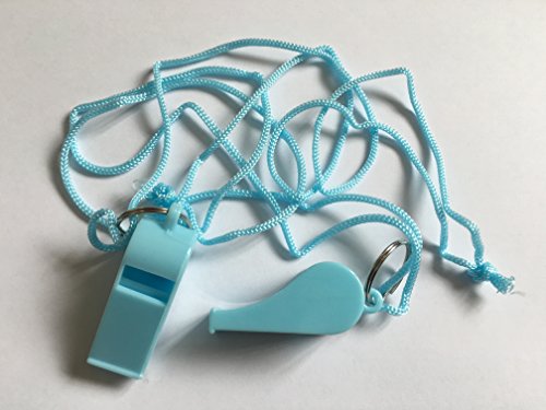 Pack of 15 Light Blue Plastic Whistles with Lanyard Neck Cord