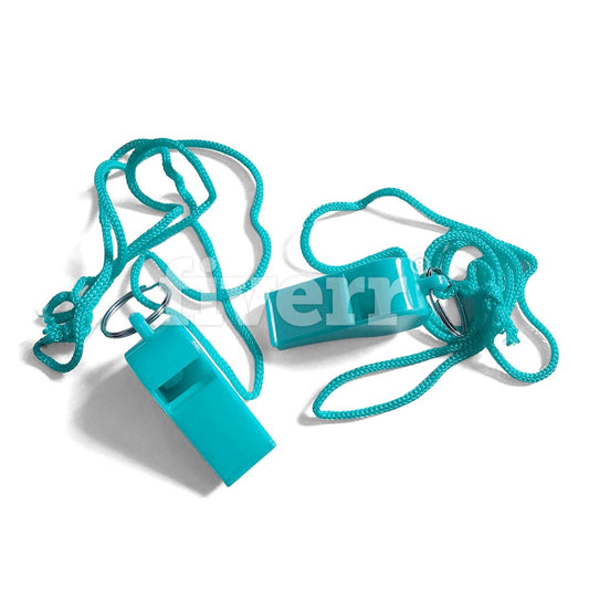 Pack of 15 Light Blue Plastic Whistles with Lanyard Neck Cord