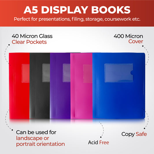 A5 Red Flexible Cover 100 Pocket Display Book