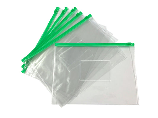 Pack of 12 A5 Green Zip Zippy Bags
