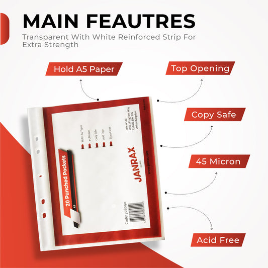 Pack of 20 A5 Glass Clear Punched Pockets by Janrax