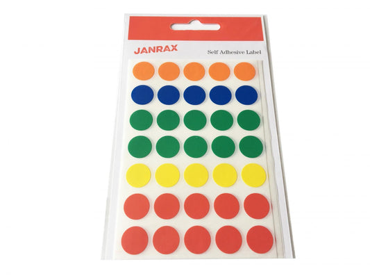 Pack of 140 Assorted Colour 13mm Round Labels - Stickers
