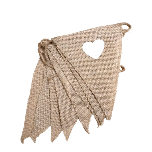 Hessian White Hearts Bunting 3m with 14 Pennants