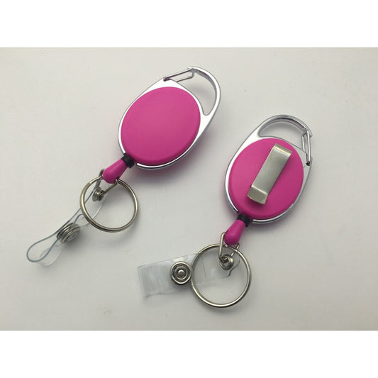 Pink Solid Key Reel with Keyring & ID Card Badge Holder