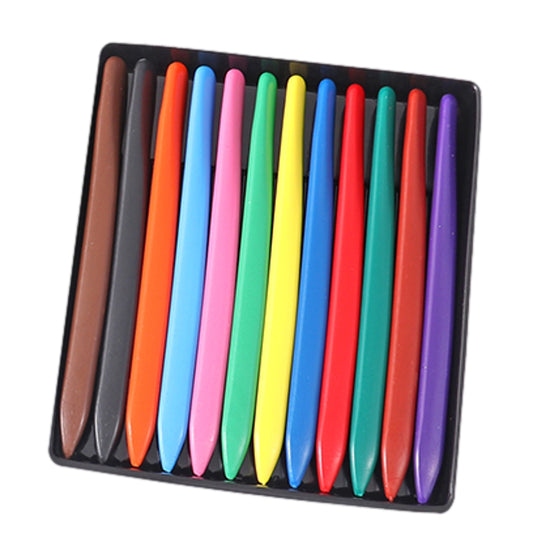 Pack of 12 Assorted Colour Triangular Erasable Plastic Crayons