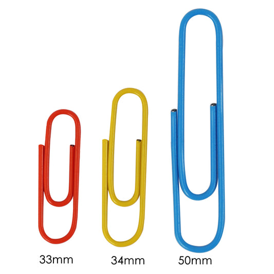 Pack of 100 Assorted Coloured 50mm Paper Clips
