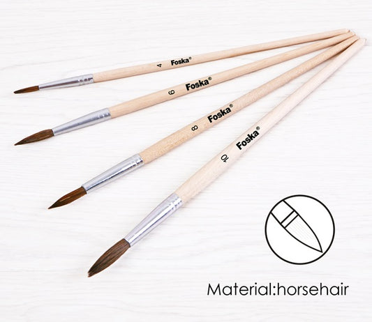 Pack of 4 Assorted Size Wooden Handle Horsehair Artist Oil Painting Brushes