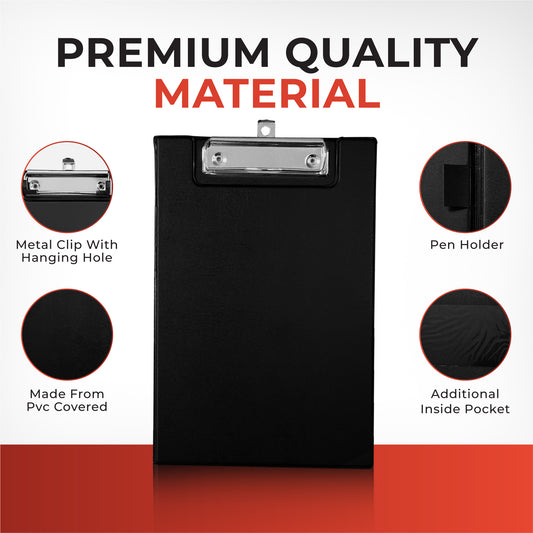 A5 Red Foldover Clipboard with Pen Holder