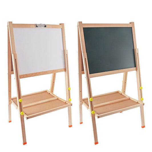 Height Adjustable and Foldable Wood Whiteboard Black Board Easel 57 x 80cm