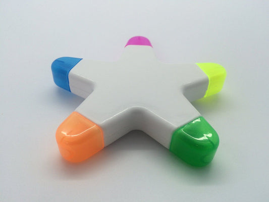 5 in 1 Highlighter Pen - Starfish Design - Yellow, Blue, Green, Orange, Pink