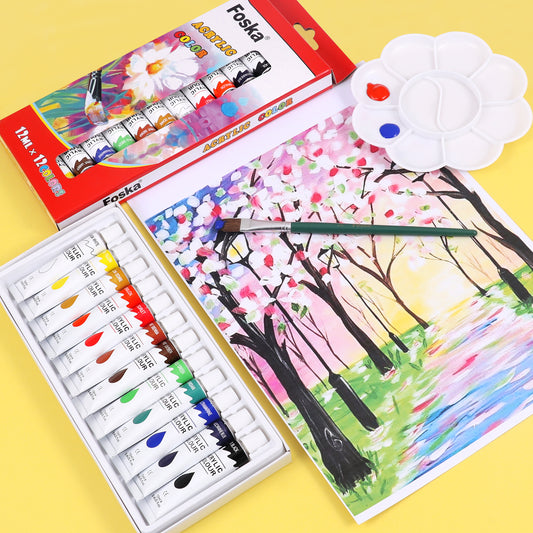 Pack of 12 12ml Professional Quality Acrylic Colour Paint