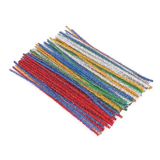 Pack of 100 Assorted Glitter Chenille Stem Pipe Cleaners 0.6 x 30cm