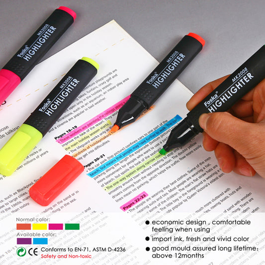 Pack of 12 Slim Green Chisel Point Highlighter Pens